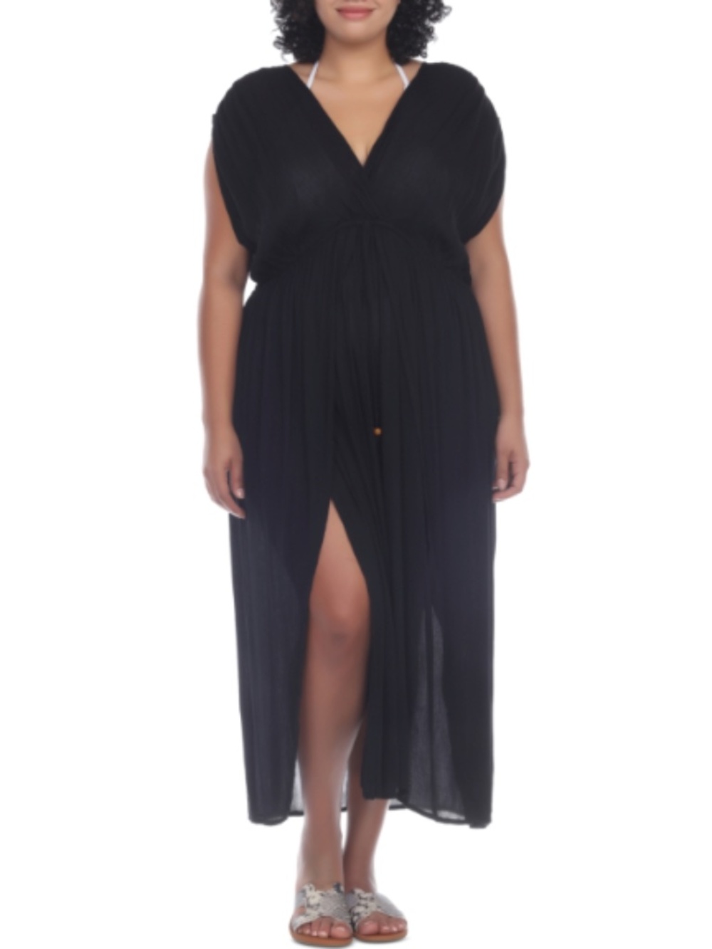 Raviya Women's Plus Size Front Slit Dress Swim Cover-up Black Size 1X 11751